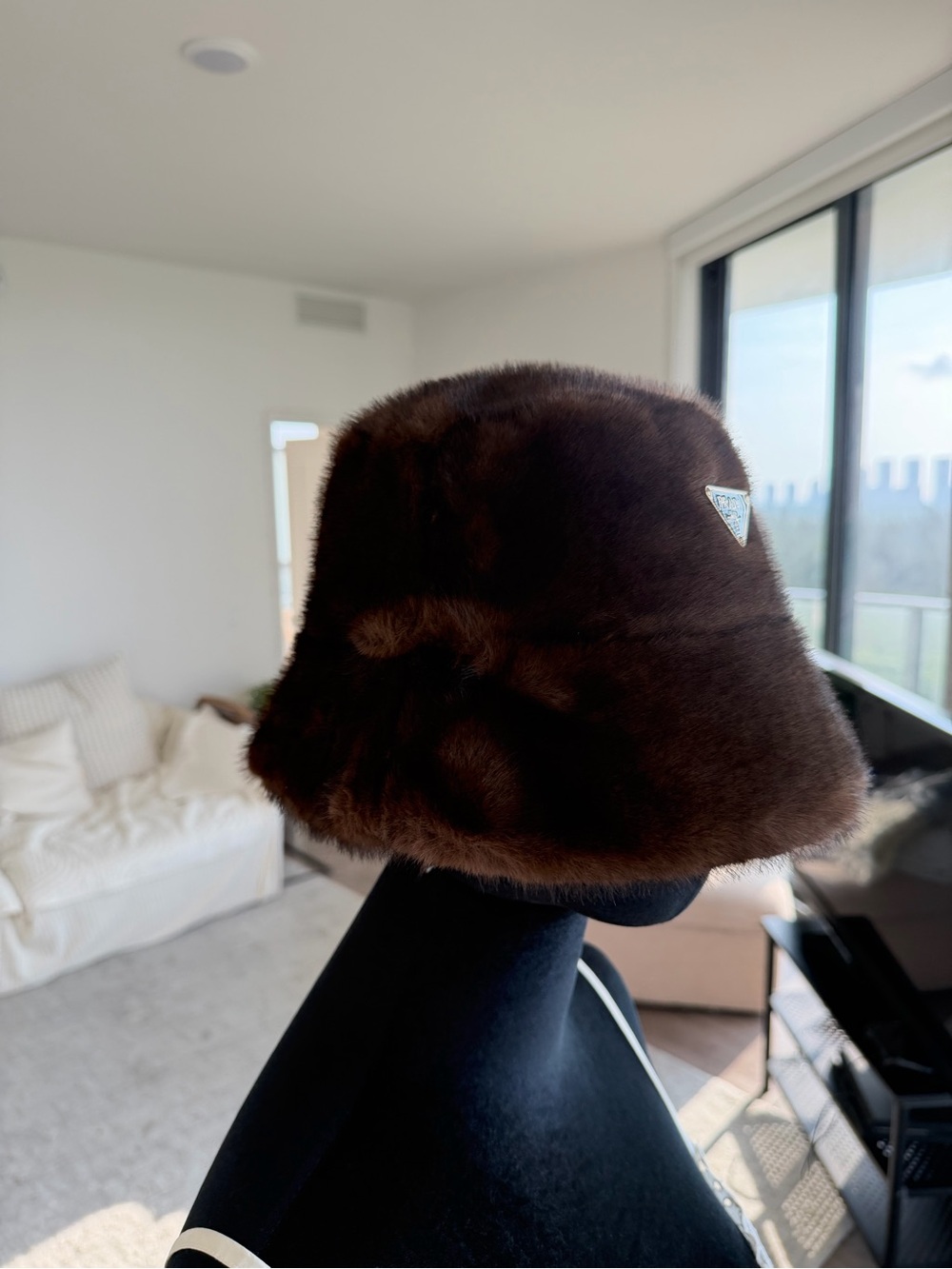 Prada Brown (synthetic) Faux Fur Bucket Hat - one size - new - no tags - Picture 10 of 16